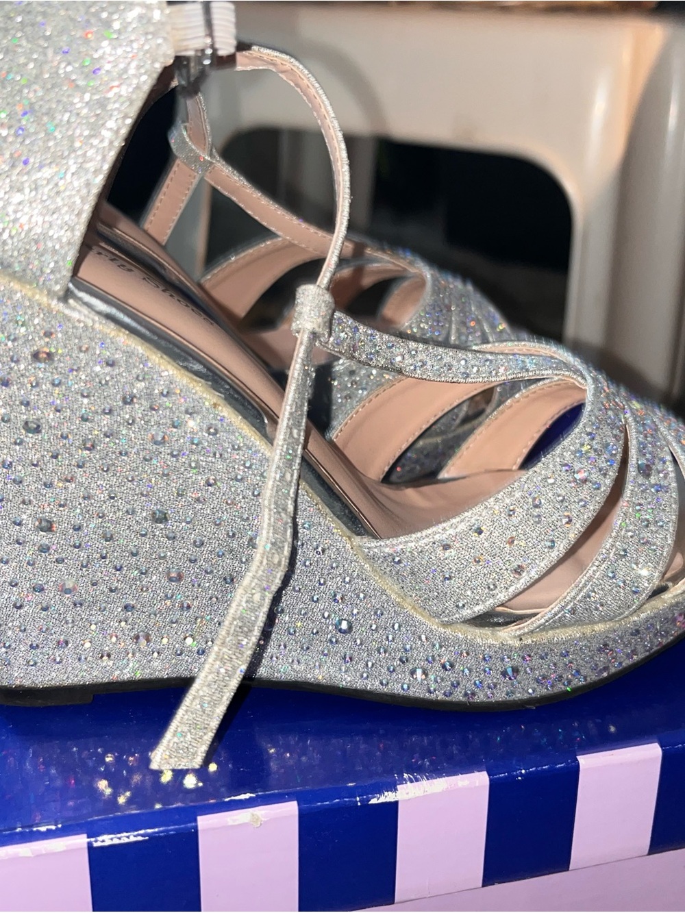 Silver Rhinestone Strappy Platform Heels - Picture 5 of 6